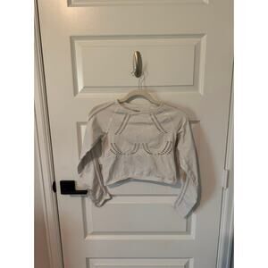 Urban Outfitters White Perforated Cropped Long Sleeve Top